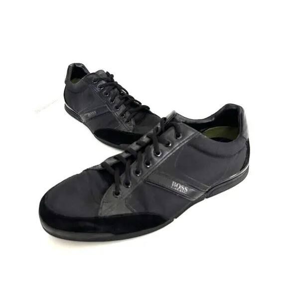 Boss Hugo Boss Saturn Sneakers Black Low Top Laces Suede Logo Men's EU 44 US 9.5