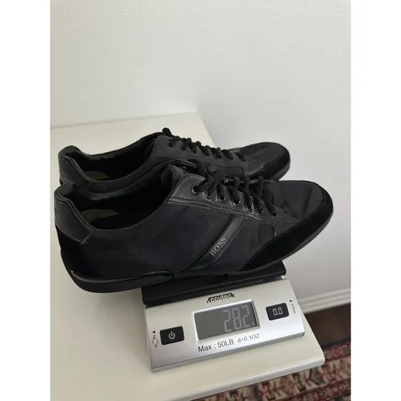 Boss Hugo Boss Saturn Sneakers Black Low Top Laces Suede Logo Men's EU 44 US 9.5