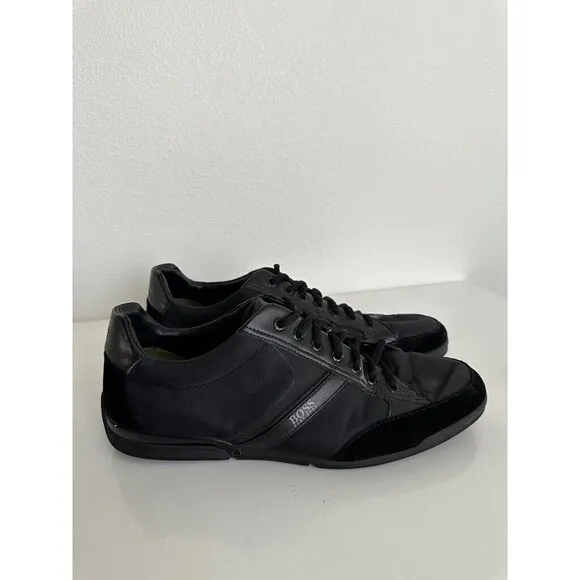 Boss Hugo Boss Saturn Sneakers Black Low Top Laces Suede Logo Men's EU 44 US 9.5