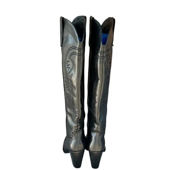 Boutique 10 Black Faux Leather Knee High Cowboy Boots Cowgirl Western Festival