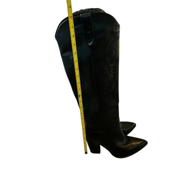 Boutique 10 Black Faux Leather Knee High Cowboy Boots Cowgirl Western Festival