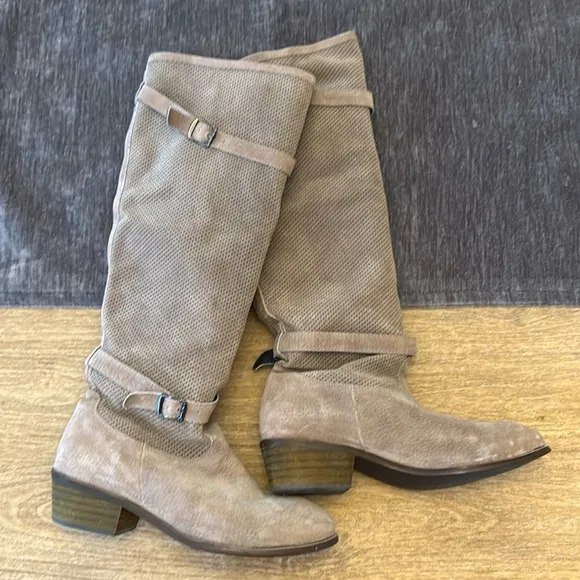 Boutique Soles Brand Taupe Suede Boots - Size 37