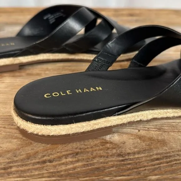 Brand New Cole Haan Black Leather Crossover Slides Sandals - Size 7