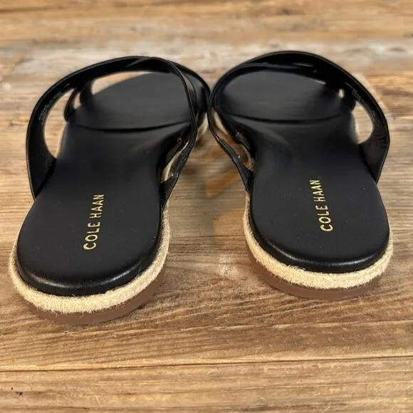 Brand New Cole Haan Black Leather Crossover Slides Sandals - Size 7