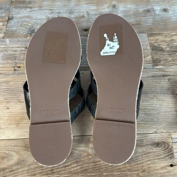 Brand New Cole Haan Black Leather Crossover Slides Sandals - Size 7