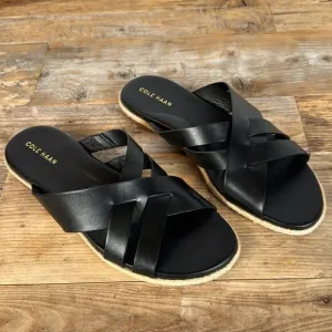 Brand New Cole Haan Black Leather Crossover Slides Sandals - Size 7