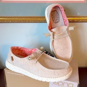 Brand New Hey Dude Wendy Chambray Shoes White Nut Slip On Lightweight Loafers