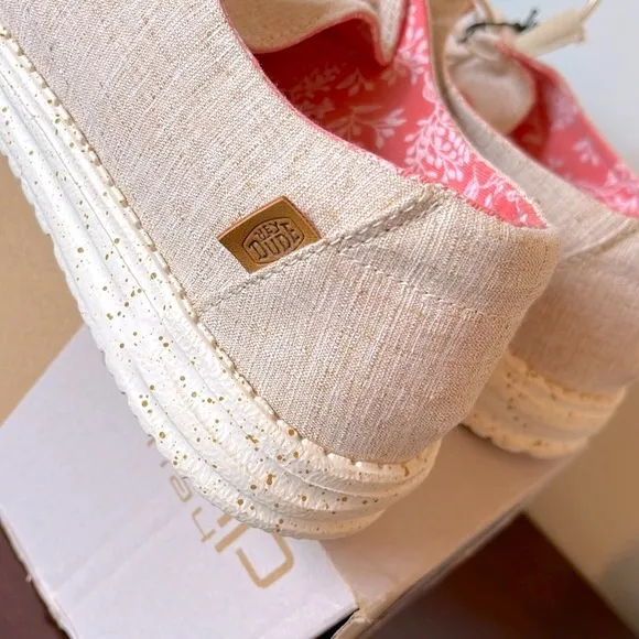 Brand New Hey Dude Wendy Chambray Shoes White Nut Slip On Lightweight Loafers