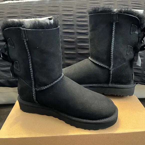 Brand New UGG Bailey Bow II Boots- Black, Size 5 Authentic