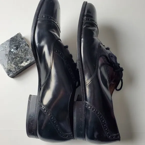 Brass Boot Italian Made Black Paten Leather Cap Toe Oxford Dress Shoes 9M