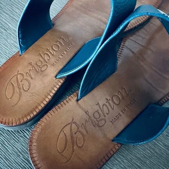 Brighton Adagio Silver Swarovski Embellished Blue Leather Sandals Shoes 9