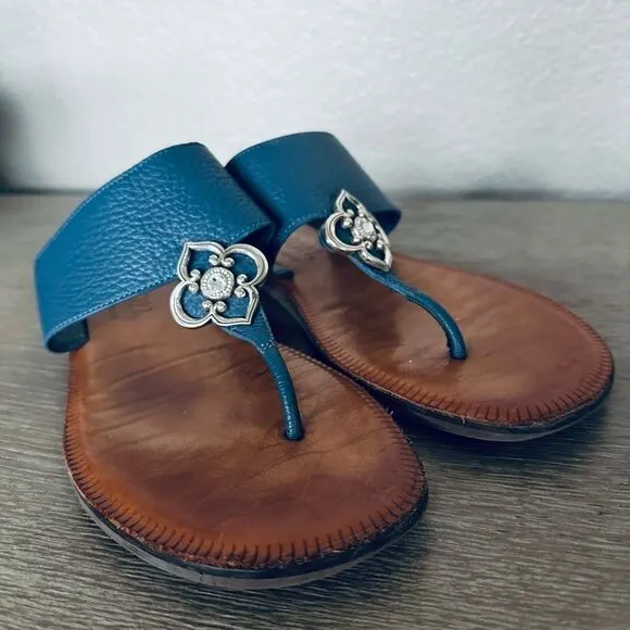 Brighton Adagio Silver Swarovski Embellished Blue Leather Sandals Shoes 9