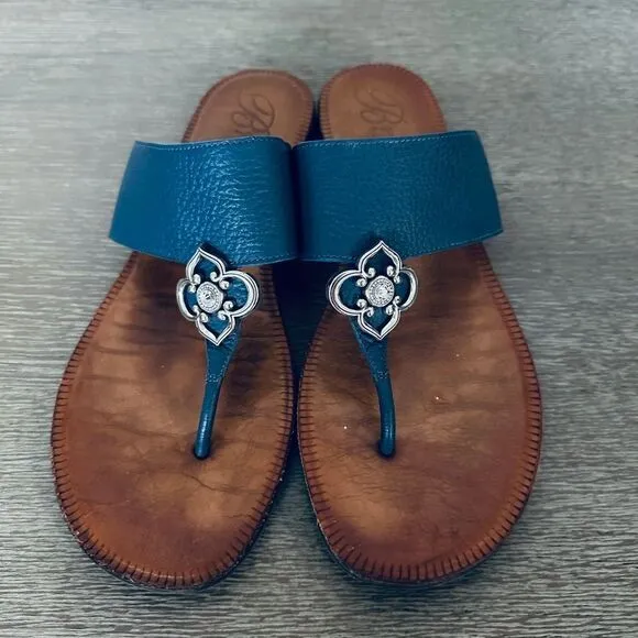 Brighton Adagio Silver Swarovski Embellished Blue Leather Sandals Shoes 9