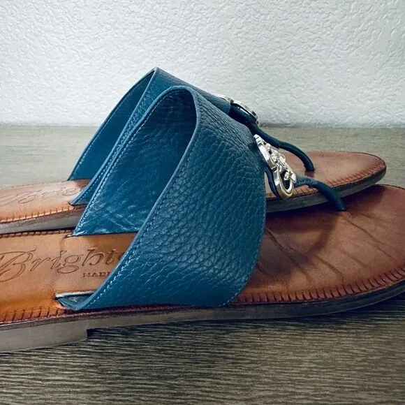 Brighton Adagio Silver Swarovski Embellished Blue Leather Sandals Shoes 9