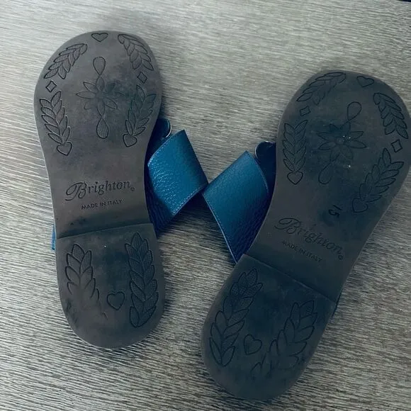 Brighton Adagio Silver Swarovski Embellished Blue Leather Sandals Shoes 9