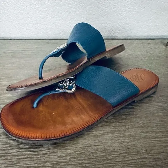 Brighton Adagio Silver Swarovski Embellished Blue Leather Sandals Shoes 9