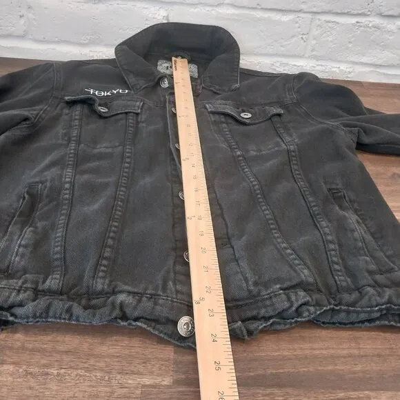 Brooklyn Cloth Jacket Mens Medium Toyko Embroidered Roses Black Denim Graphic