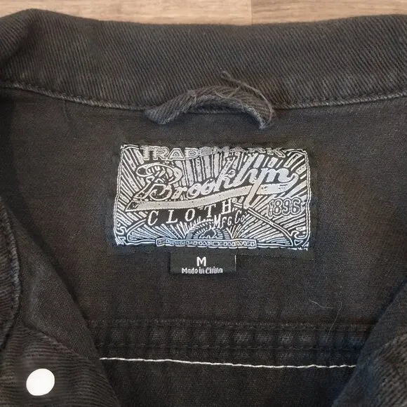 Brooklyn Cloth Jacket Mens Medium Toyko Embroidered Roses Black Denim Graphic