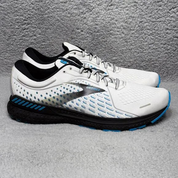 Brooks Adrenaline GTS 21 Mens Size 14 Running Shoes Sneakers White Blue
