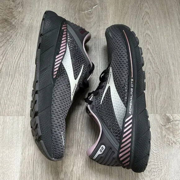 Brooks Adrenaline GTS 22 Womens 10 Running Shoes Black Pink Sneakers 1203531B015