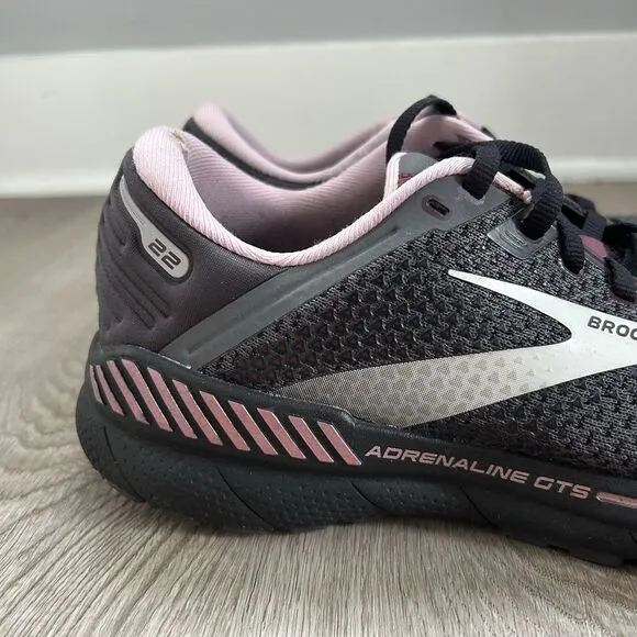 Brooks Adrenaline GTS 22 Womens 10 Running Shoes Black Pink Sneakers 1203531B015
