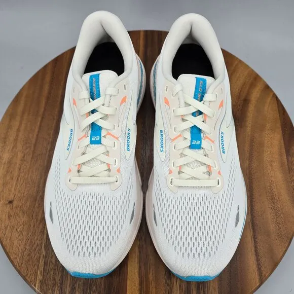 Brooks Adrenaline GTS 23 Shoes Women's 9.5 B White Papaya Blue Running Sneakers