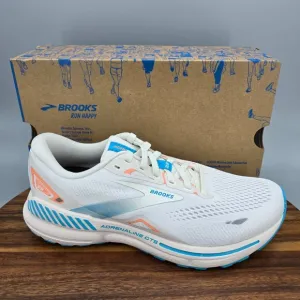 Brooks Adrenaline GTS 23 Shoes Women's 9.5 B White Papaya Blue Running Sneakers