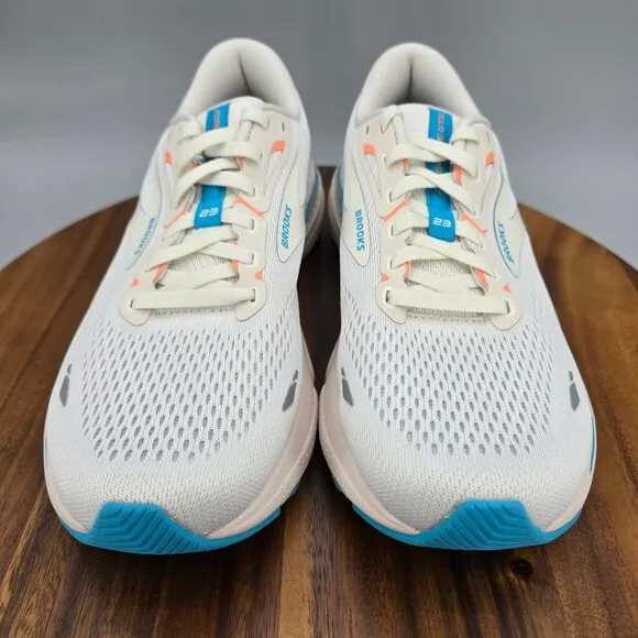Brooks Adrenaline GTS 23 Shoes Women's 9.5 B White Papaya Blue Running Sneakers