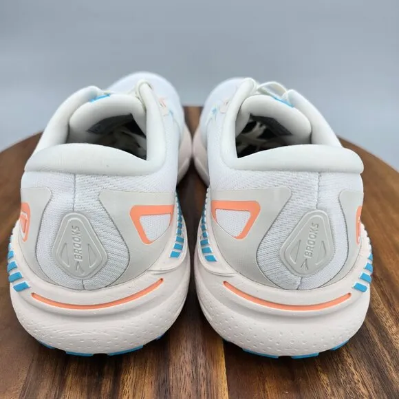 Brooks Adrenaline GTS 23 Shoes Women's 9.5 B White Papaya Blue Running Sneakers
