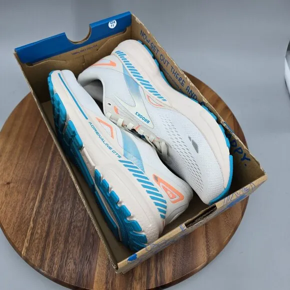 Brooks Adrenaline GTS 23 Shoes Women's 9.5 B White Papaya Blue Running Sneakers