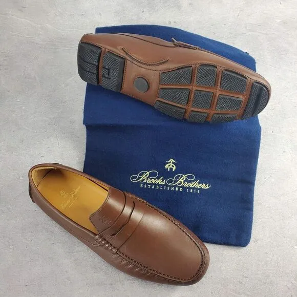 Brooks Brothers Driving Moc Shoes Size 6 Leather Logo Moccasins Penny Loafers