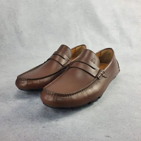 Brooks Brothers Driving Moc Shoes Size 6 Leather Logo Moccasins Penny Loafers