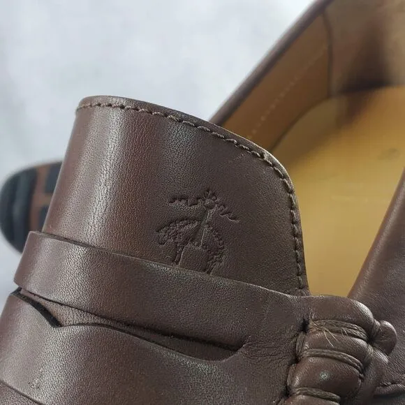 Brooks Brothers Driving Moc Shoes Size 6 Leather Logo Moccasins Penny Loafers