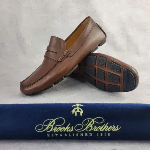 Brooks Brothers Driving Moc Shoes Size 6 Leather Logo Moccasins Penny Loafers