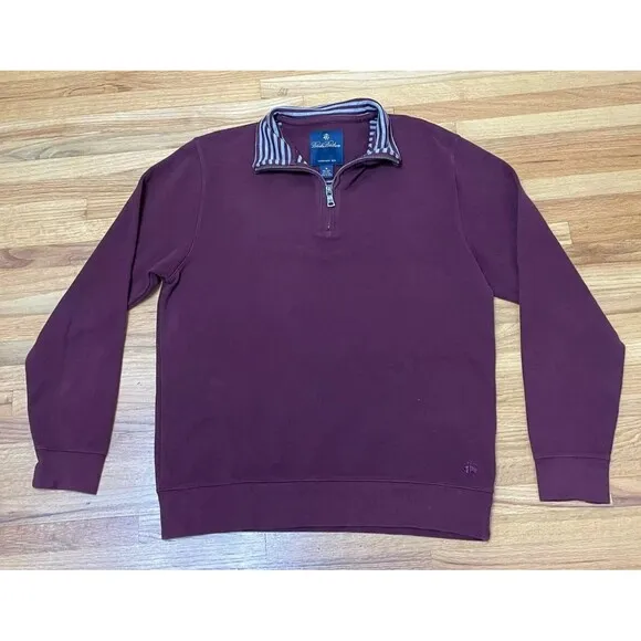 Brooks Brothers Pullover Sweater Men's M Purple 1/4 Zip Ribbed Hem Long Sleeve