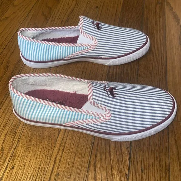 Brooks Brothers Sperry White Multi Striped Canvas Slip On Sneakers, 8