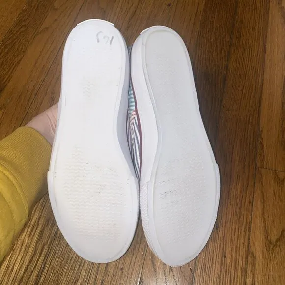 Brooks Brothers Sperry White Multi Striped Canvas Slip On Sneakers, 8