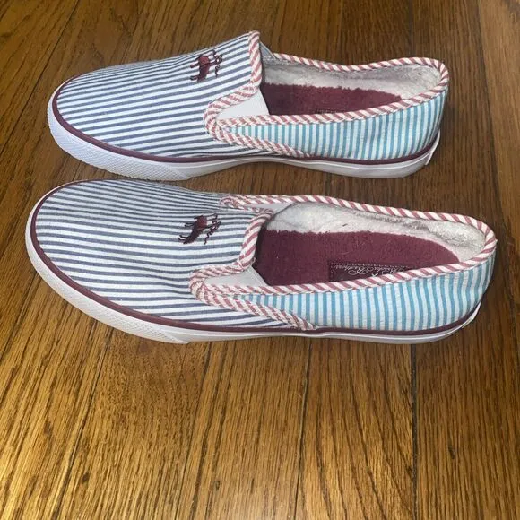 Brooks Brothers Sperry White Multi Striped Canvas Slip On Sneakers, 8