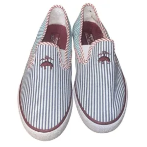 Brooks Brothers Sperry White Multi Striped Canvas Slip On Sneakers, 8
