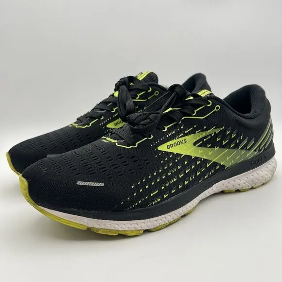 Brooks Ghost 13 Athletic Running Shoes Mens Size 13 EE Black Neon Yellow Lace Up