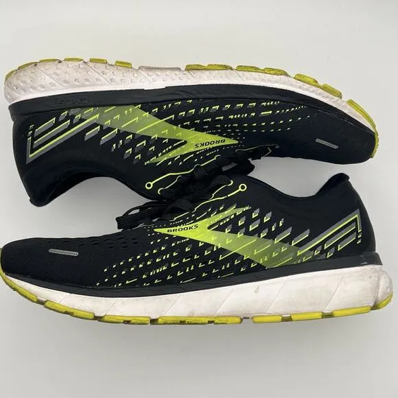 Brooks Ghost 13 Athletic Running Shoes Mens Size 13 EE Black Neon Yellow Lace Up