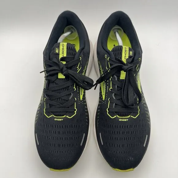 Brooks Ghost 13 Athletic Running Shoes Mens Size 13 EE Black Neon Yellow Lace Up