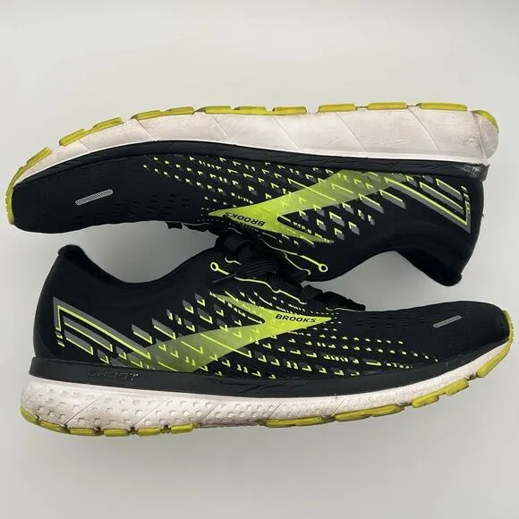 Brooks Ghost 13 Athletic Running Shoes Mens Size 13 EE Black Neon Yellow Lace Up