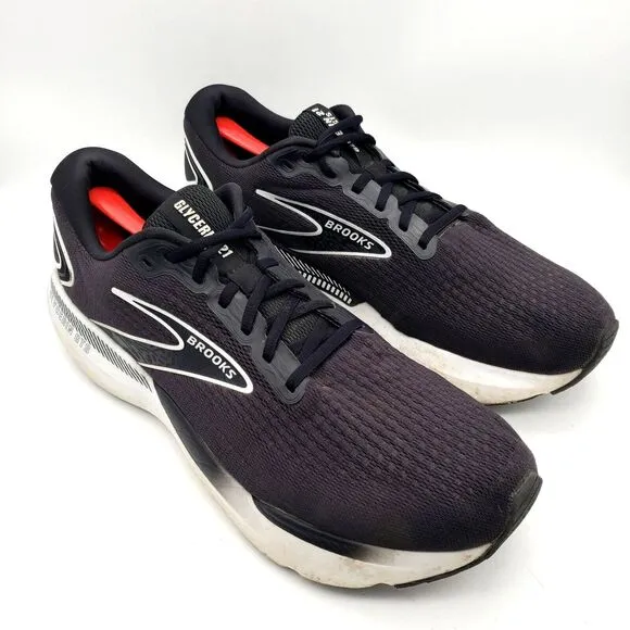 BROOKS Glycerin GTS 21 Running Shoes Men's Size 14 Black White Sneakers