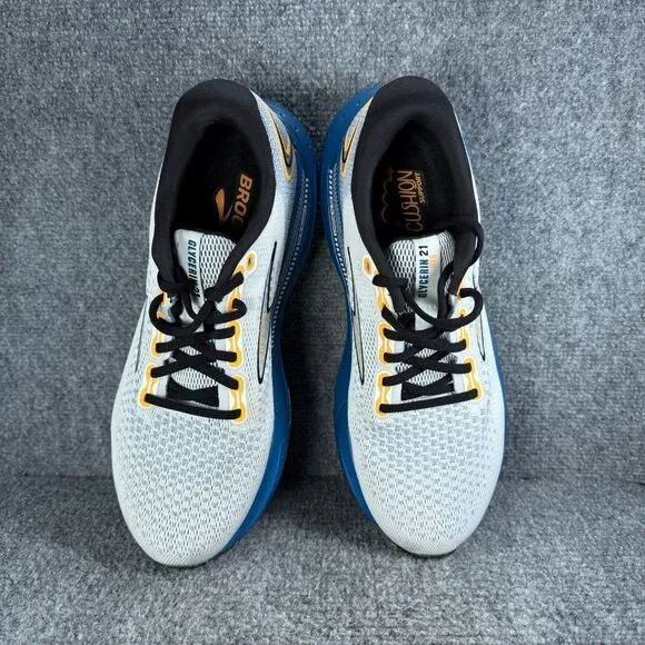 Brooks Glycerin GTS 21 Shoes Mens 10 White Blue Running Athletic Sneakers
