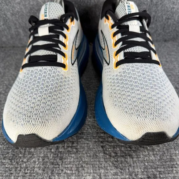 Brooks Glycerin GTS 21 Shoes Mens 10 White Blue Running Athletic Sneakers