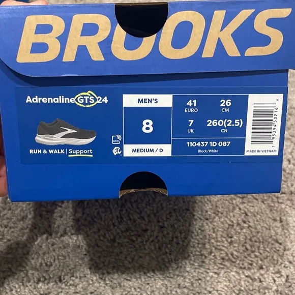 Brooks Men's Adrenaline GTS 24 Running Shoes, Black/White Size 8 D 1104371D087