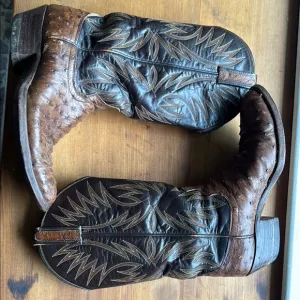 Brown Leather Ostrich skin  Cowboy Boots.  Genuine Ostrich.