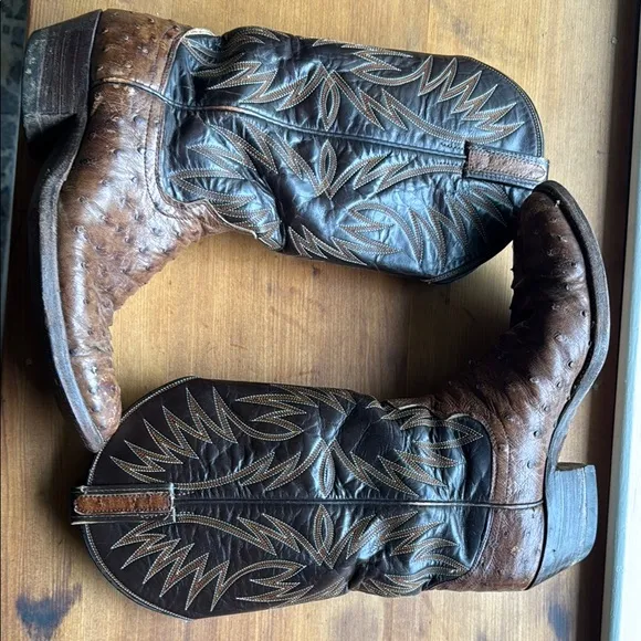Brown Leather Ostrich skin  Cowboy Boots.  Genuine Ostrich.
