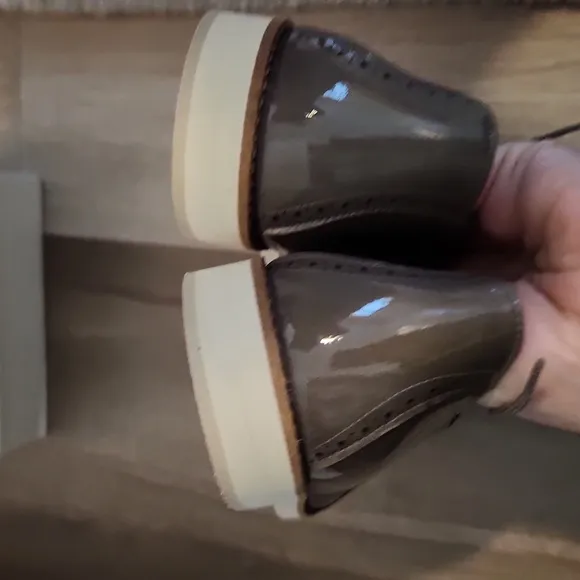 Brown patent leather dress shoes